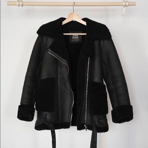 Zara Genuine Leather Shearling Coat